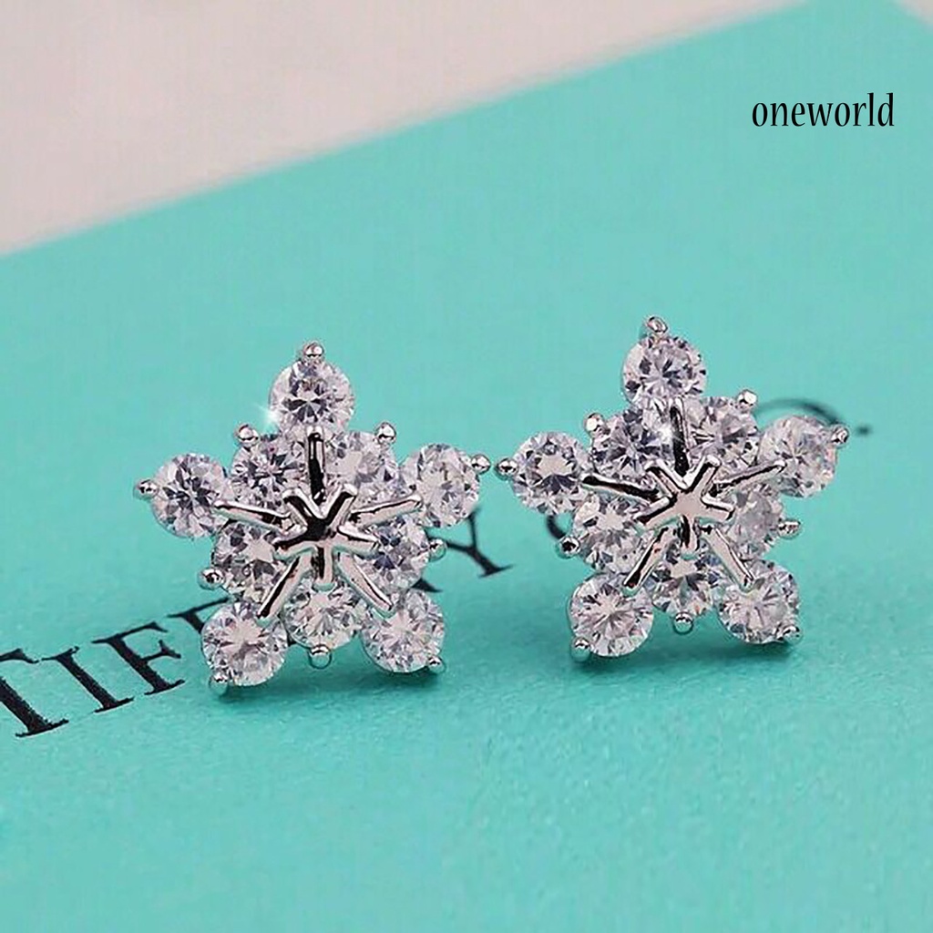 OW# Ear Studs Five-petal Flower Twinkling Alloy Earring Jewelry Accessory for Dating