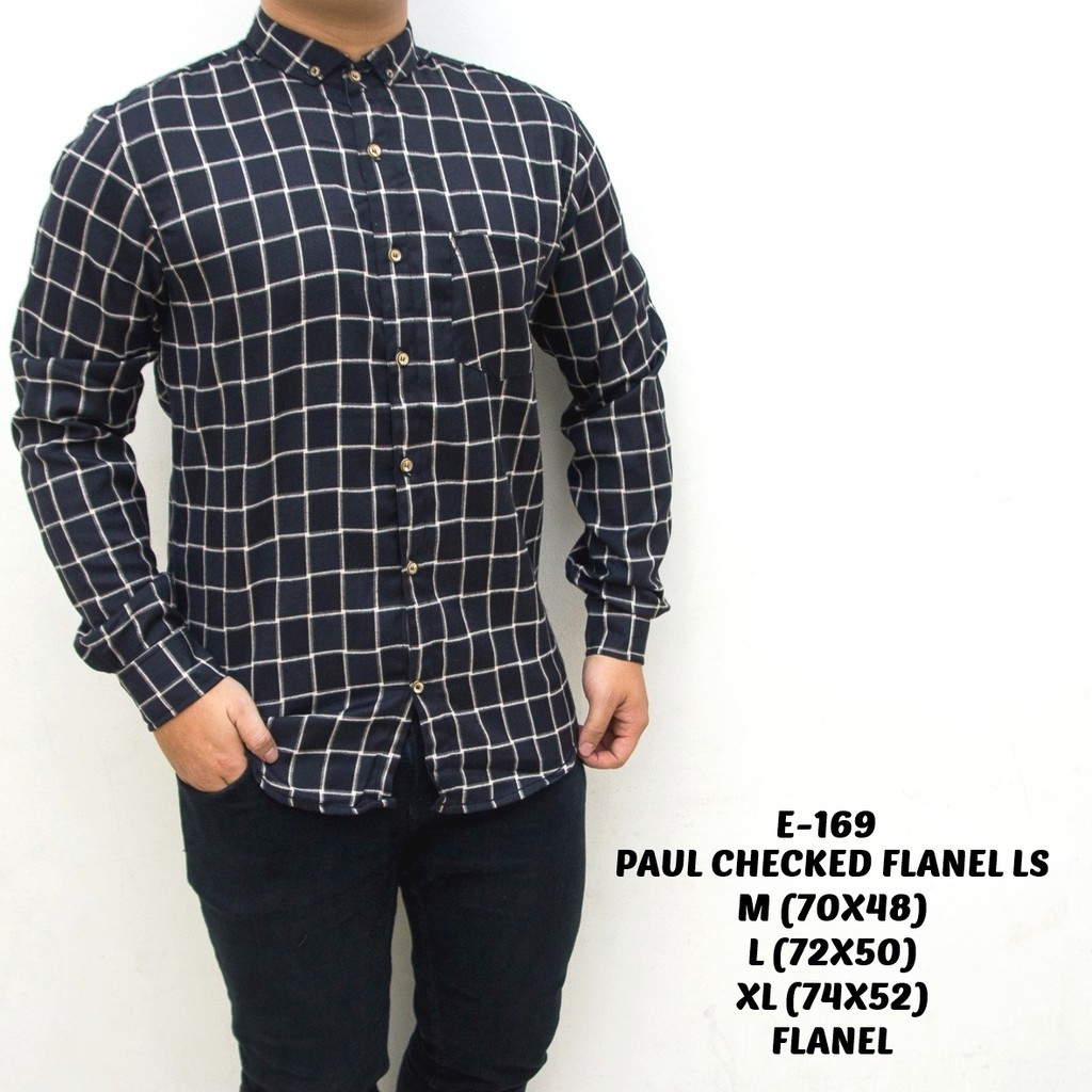 Kemeja Panjang Pria Planel Flannel fanel panel kotak hitam distro