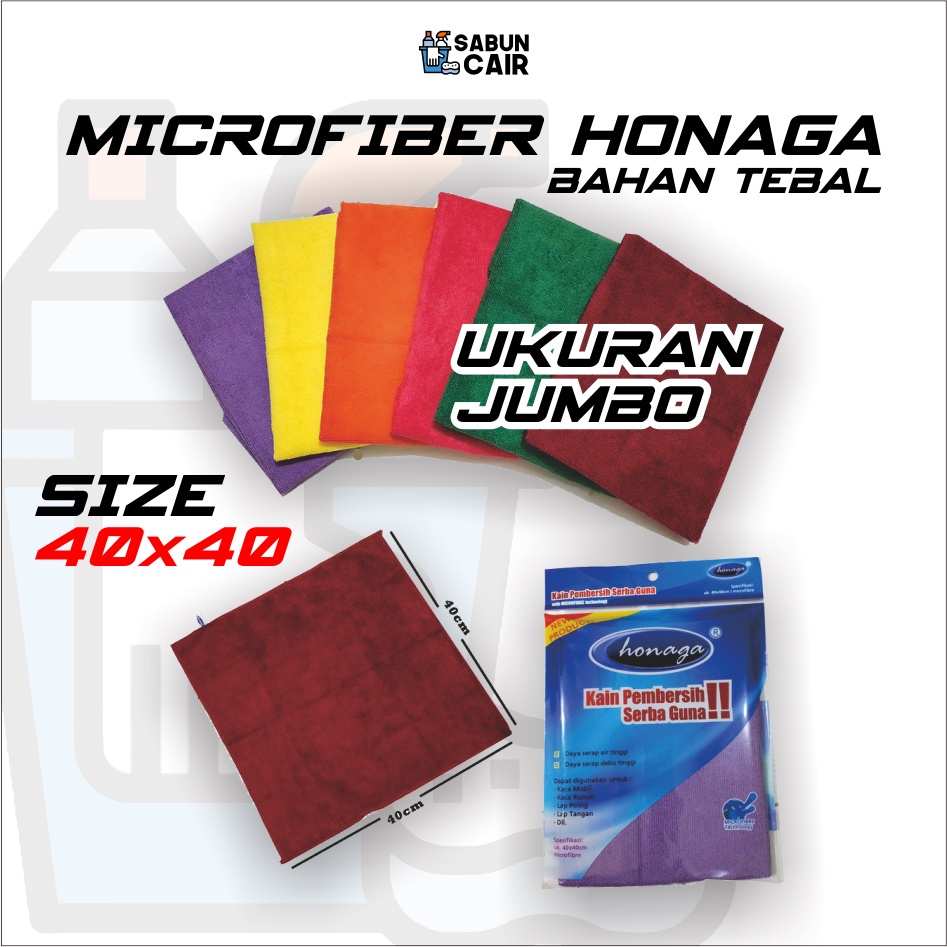 Lap Microfiber/Kain Lap/Lap Mobil/Motor/Mikrofiber/Kanebo/Ukuran Besar Jumbo Tebal Honaga