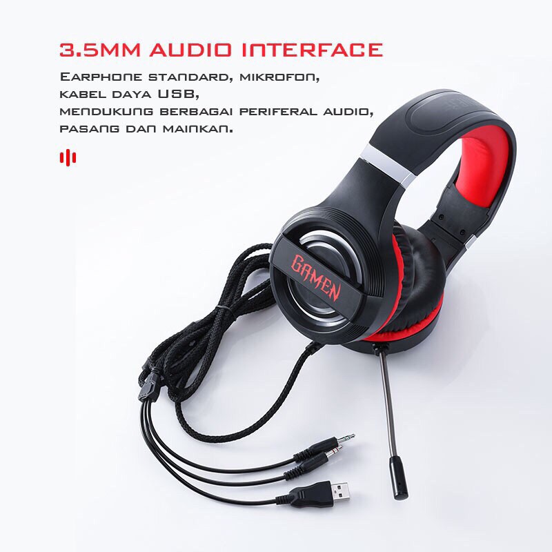 GAMEN GH1100 PRO RGB Lighting Effects Anti-violence Head Beam Gaming Headset Black-Garansi 1 Tahun
