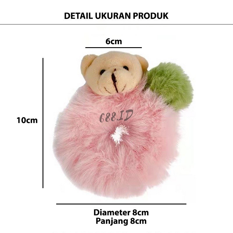 Ikat Rambut Scrunchie Bulu Lembut Tebal Model Kepala Beruang Teddy Bear untuk Wanita Anak Dewasa KCR 03