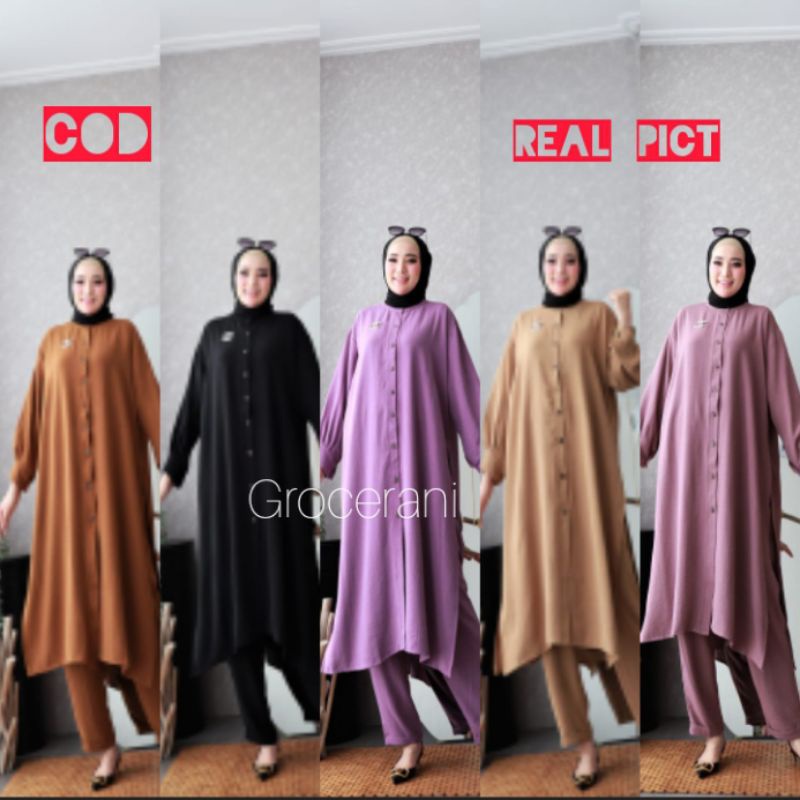 Terlaris SET TUNIK ORI GLZ REALPICT/Stelan celana/one set tunik/set long tunik /Set kulot terbaru