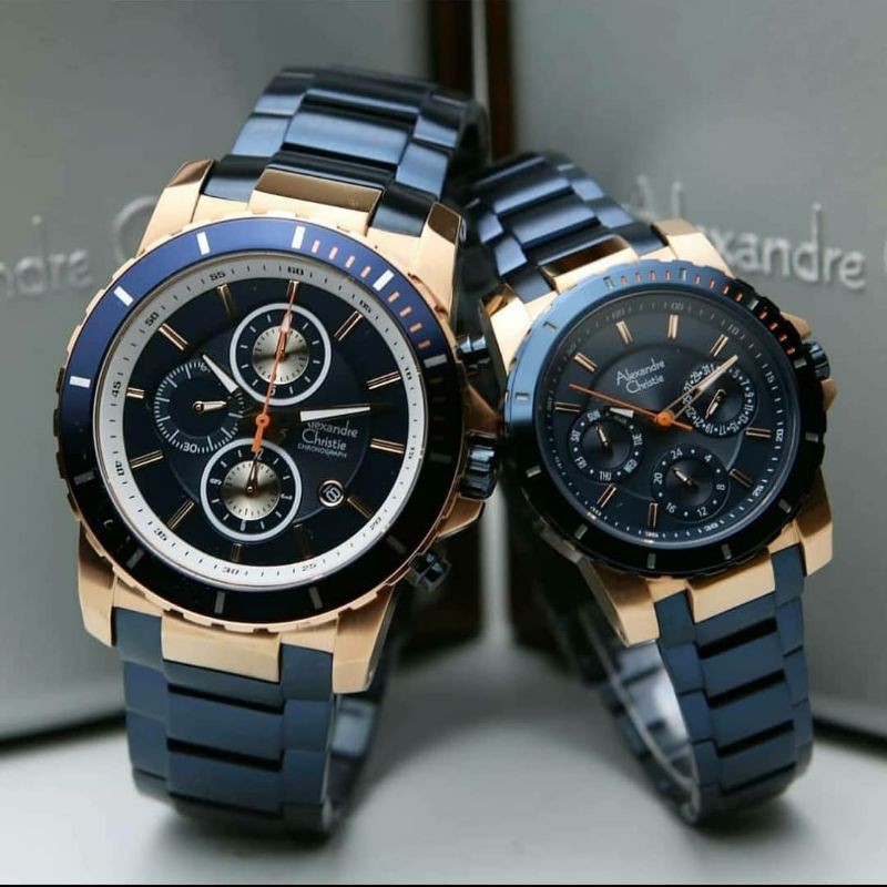 jam tangan couple alexander cristie original ac6141 blue rose gold