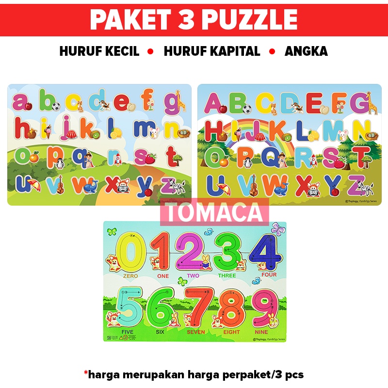 Jual Paket Puzzle Kayu Oyoogy Angka 123 Huruf Abc Abjad Alphabet Nomer