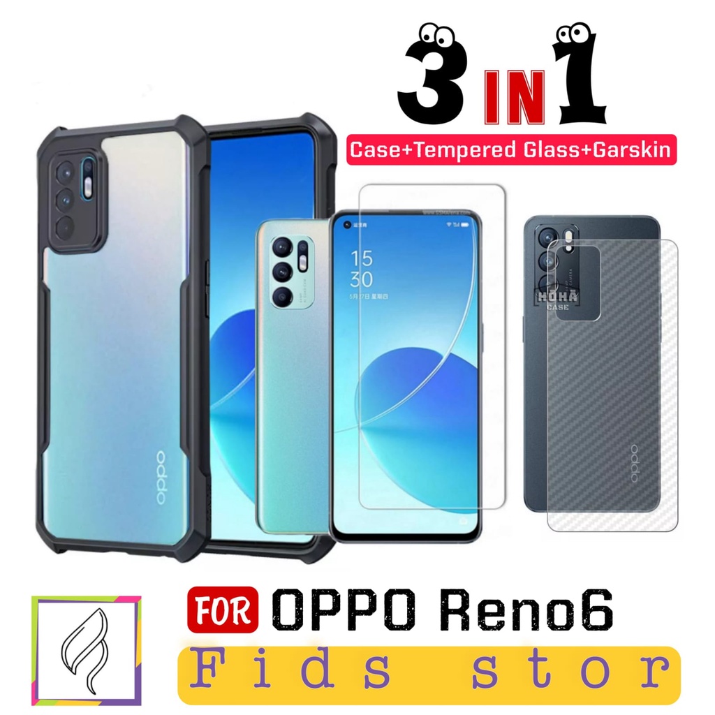 PROMO 3in1 OPPO Reno6 4G Case Fusion Xundd + Tempered Glass Full Cover Black + Garskin Oppo Reno 6