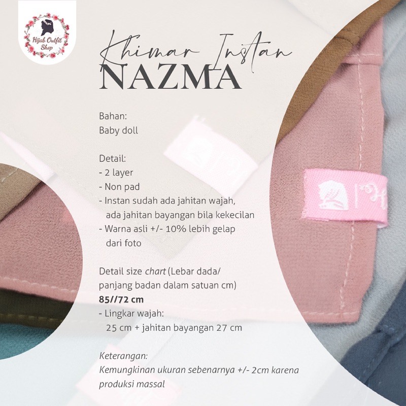 Khimar Instan Nazma / khimar non pad bahan baby doll