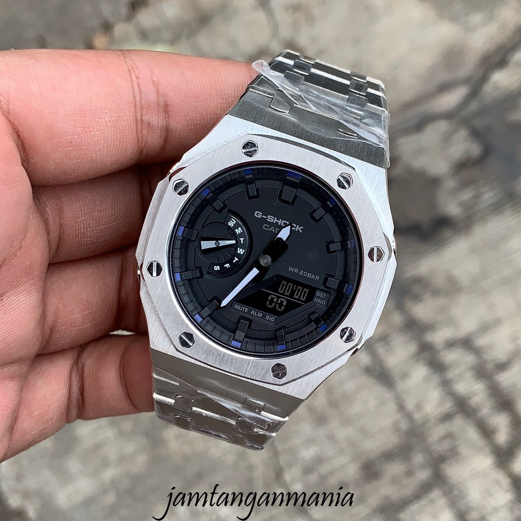 Jam Tangan G-Shock GA2100 GA-2100 GA 2100 Original Custom Strap Bezel Silver Stainless Steel Mesin/ 