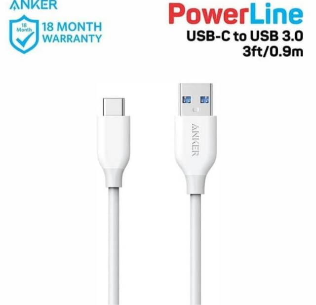 kabel anker type c Kabel data anker type c Pawer line USB 3.0 type C 3ft/0.9m high speed Putih