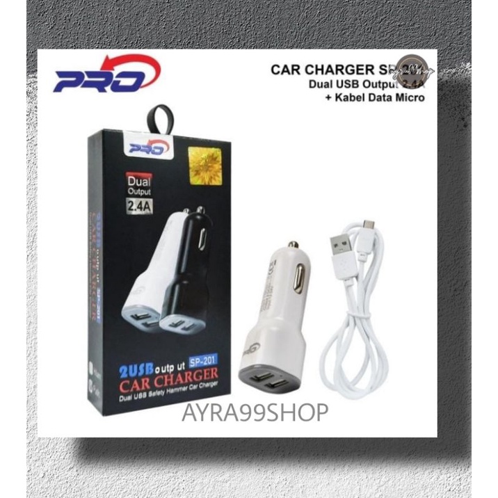 Car Charger Mobil 2 USB Aluminium Metal+ Kabel Micro