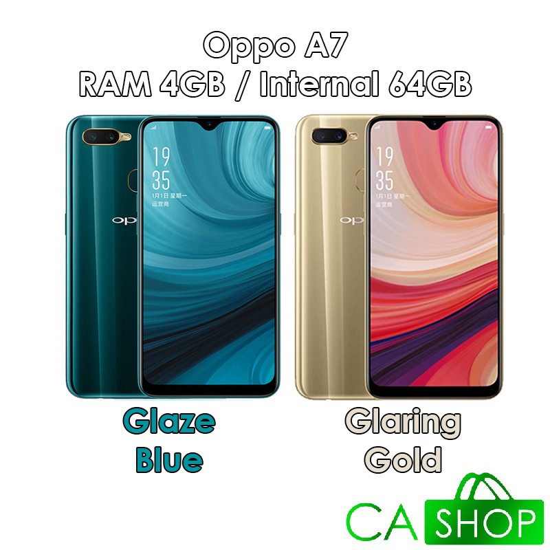 Oppo A7 - RAM 4GB ROM 64GB (4/64) - Glaze Blue / Glaring