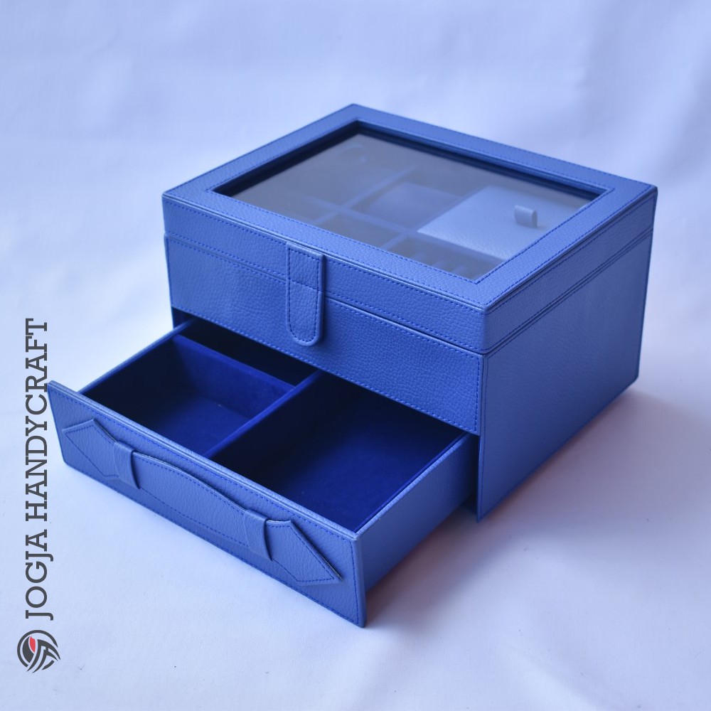 Kotak Tempat Jam Tangan Jumbo isi 4 mix Tempat Perhiasan Tingkat Biru