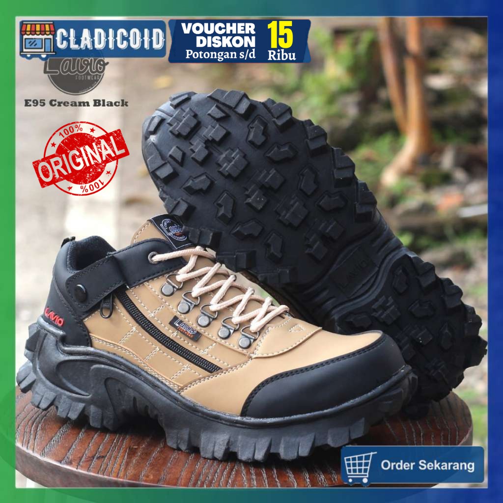 SEPATU SAFETY PRIA UJUNG BESI SOL KARET ANTI LICIN SEFTY SHOES OUTDOOR PROYEK KERJA LAPANGAN TACTICAL HIKING MENDAKI GUNUNG LOW CUTLAVIO E95