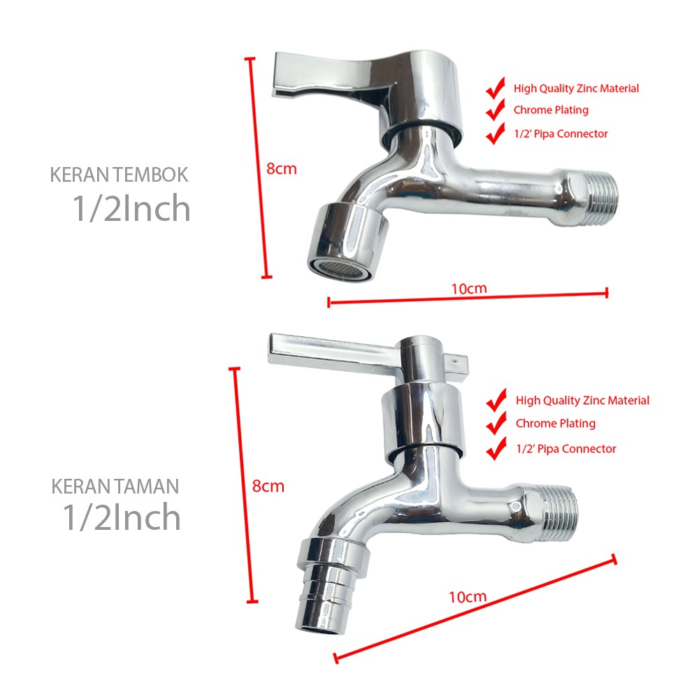 Kran Air 1/2 inch Stainless Keran Panas Dingin Kran air taman tembok 1/2Inch / Kran Tembok 1/2 inch