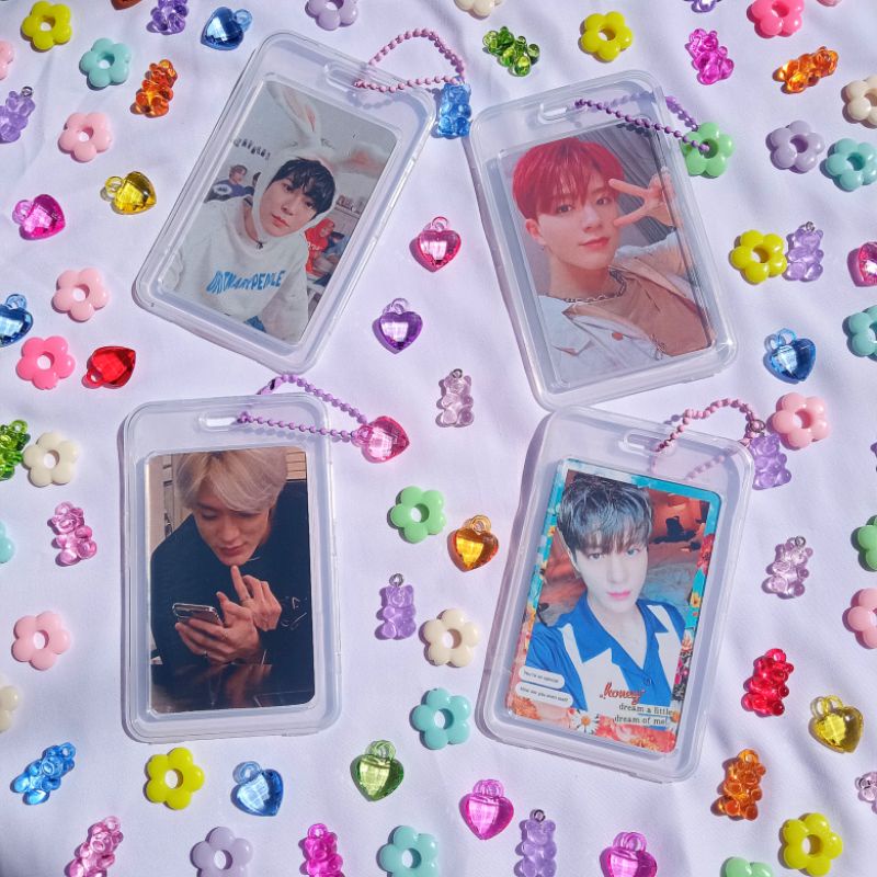 

id card holder + charm (beli kelipatan 2 free 1 yupi) / pc photocard holder transparant ready stock