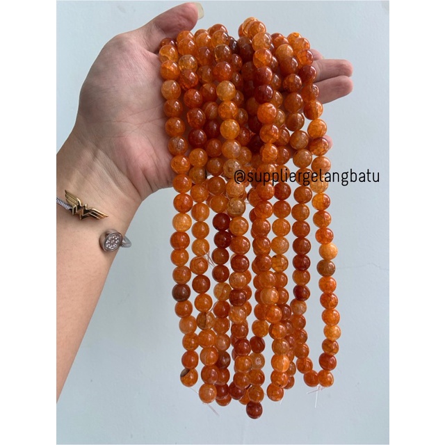 bahan carnelian orange muda serat 12mm oren aksesoris gelang kalung bahan craft kerajinan tangan batu alam asli natural bali etnik vitage