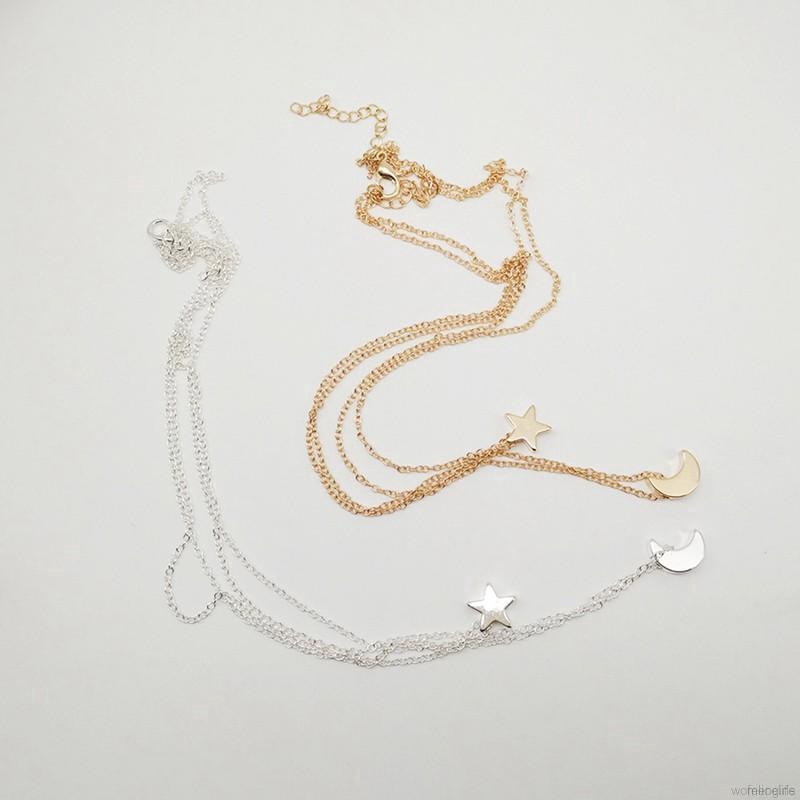 Star Moon Pendant Clavicle Chain Korean Gold Silver Water Wave Chain Necklace