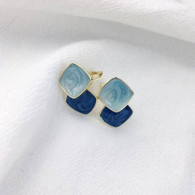 Anting Klip on Enamel Tanpa Tindik Warna Biru Untuk Wanita