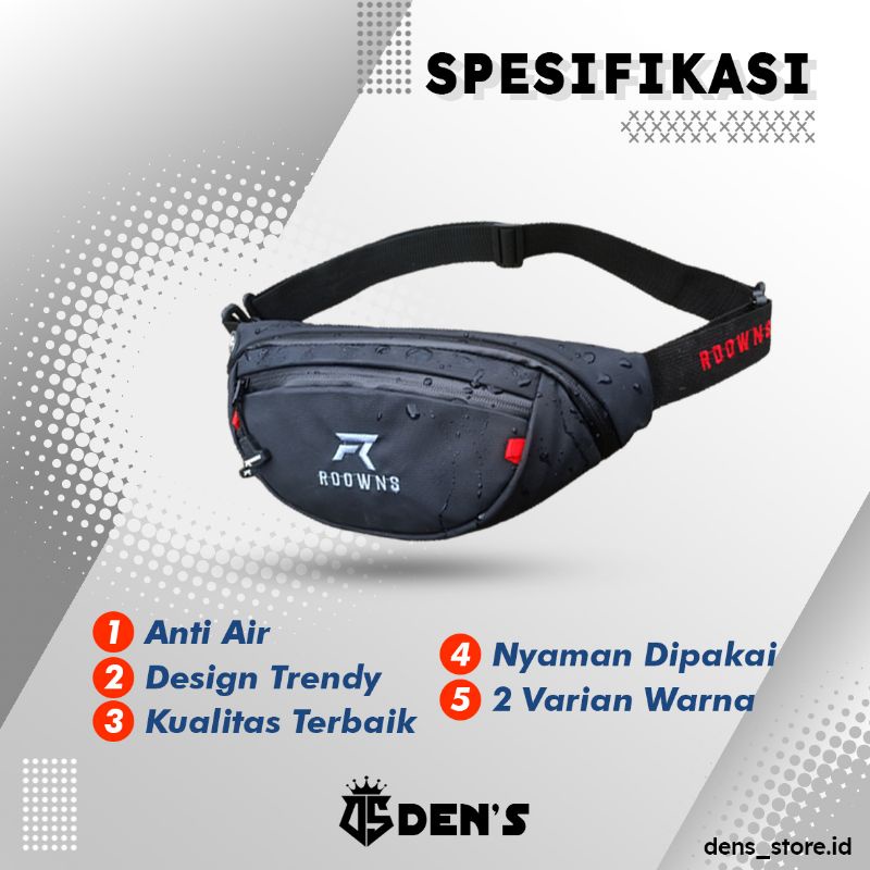 Tas Selempang Pria Waterproof Waist Bag Hezel Pria Anti Air Anti Sobek Roowns White