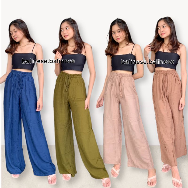 Celana Panjang Kulot Kolor Wanita Rayon Polos Bali Nyaman Di Pakai - Kulot Kolor Lose Pants XL