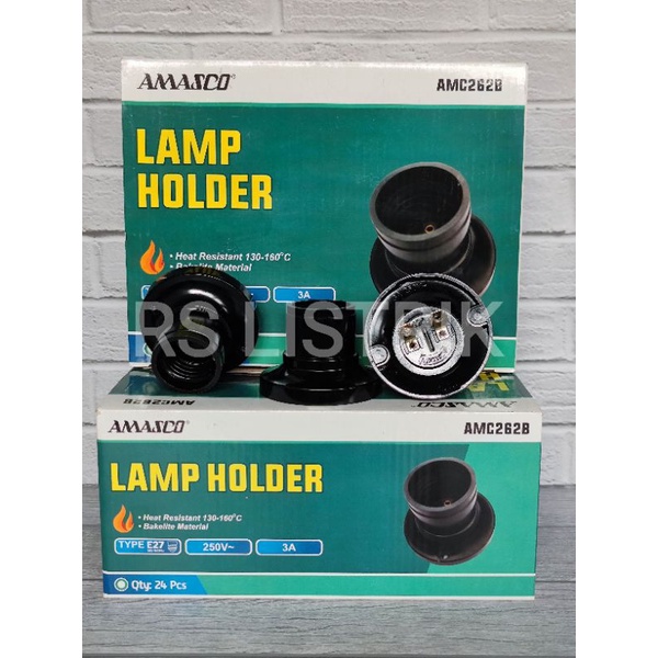 AMASCO Fitting Plafon Bulat Hitam AMC262B FITING LAMPU E27 BAGUS SNI LAMP HOLDER