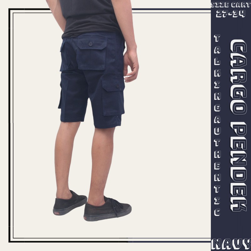 Celana Pendek Kanvas Cargo Pants Pria Navy Slimfit Katun Casual Murah Tactical Pdl Hiking Gunung