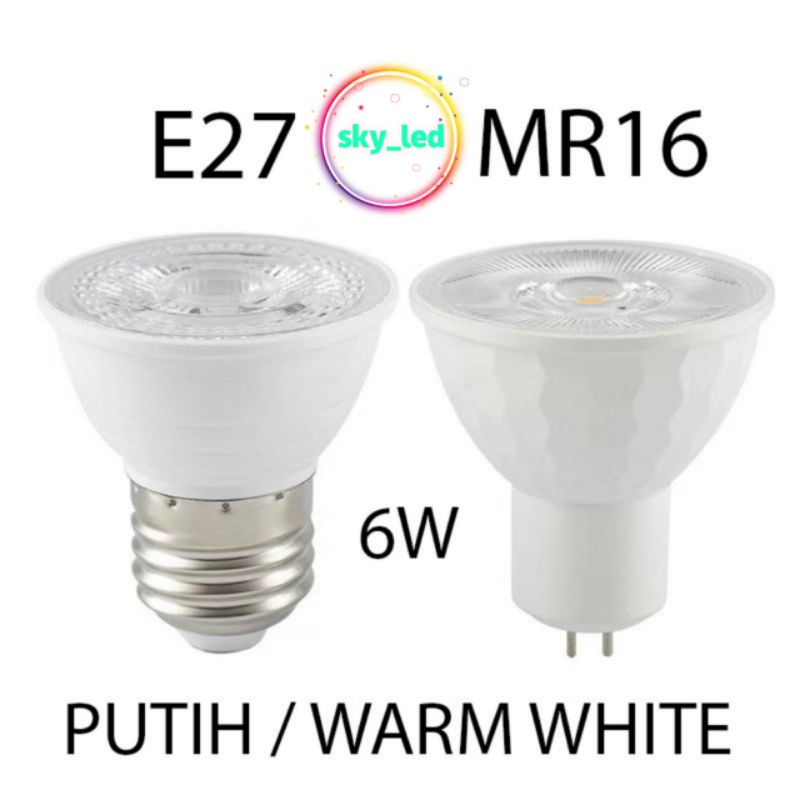 LAMPU HALOGEN SPOTLIGHT LED 6WATT FITTING E27 MR16  6 WATT COB SOROT 6W LAMPU SPOT LIGHT TUSUK 6 W E 27