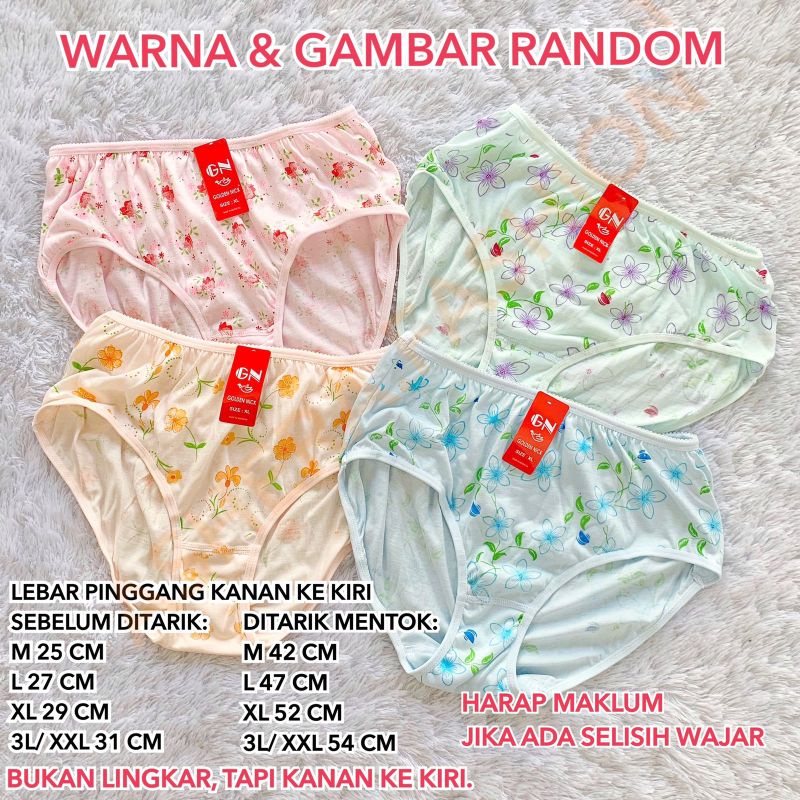 CD PEREMPUAN GOLDEN NICK 937S WARNA TERANG CERAH SABLON TABUR MOTIF BUNGA MURAH CELANA DALAM CEWEK