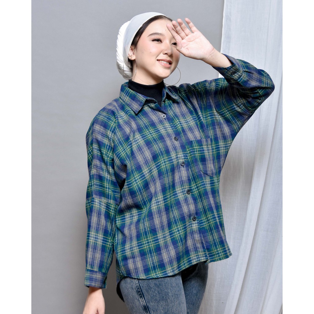 KEMEJA BOYFRIEND KOREA OVERSIZE OMBRE FLANEL PREMIUM SHIRT B341-Motif 18