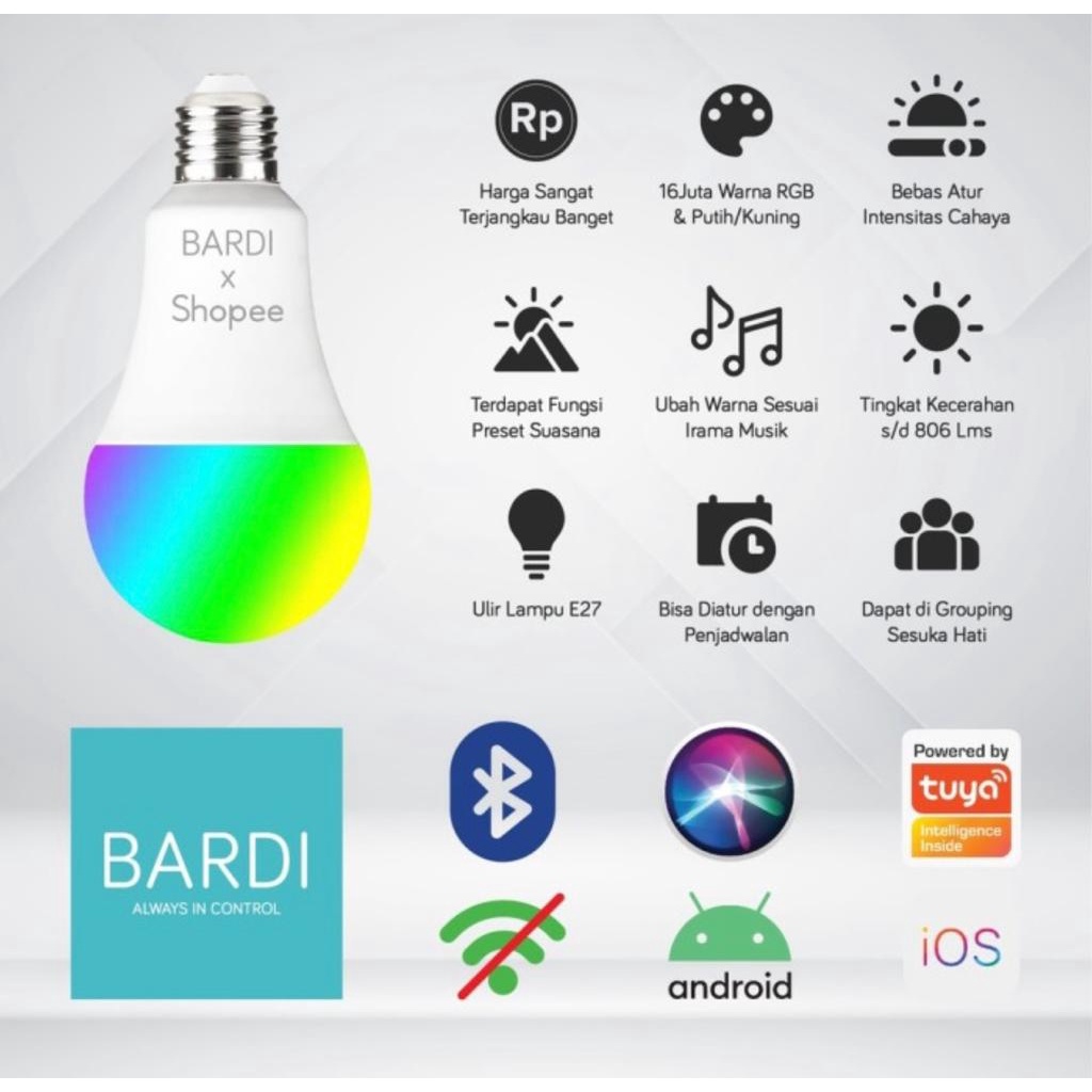 BARDI Smart LED BLUETOOTH 9W RGBWW Bulb - ORIGINAL lampu tidur terbaik.