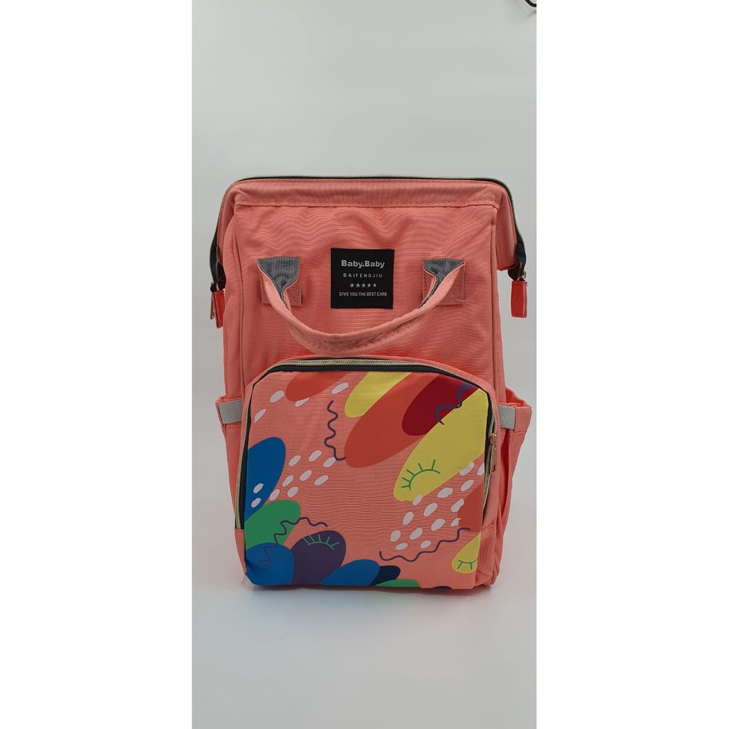 Tas Baby Diaper Ransel Anello Canvas Motif Pink Planet