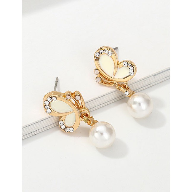 LRC Anting Tusuk Fashion Gold Butterfly Pearl Earrings F75538