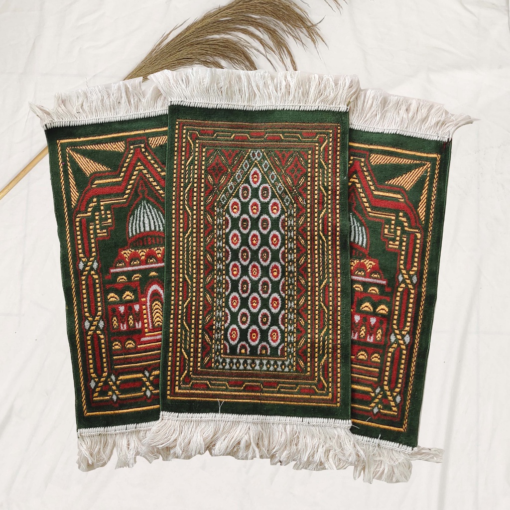 Sajadah Bludru Anak - Sajadah Muka Sajadah Souvenir 60x35cm (BISA COD)-Bludru Hijau botol