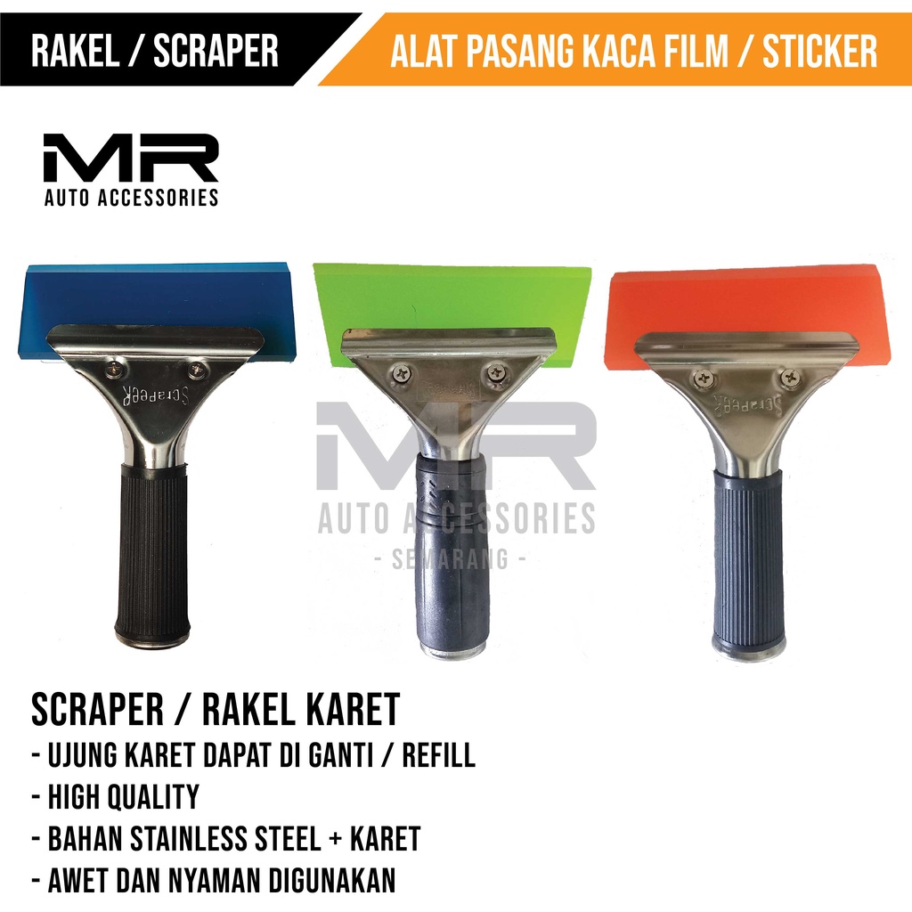 RAKEL STAINLESS ALAT PASANG KACA FILM / WIPER KARET STIKER / SCRAPPER PREMIUM