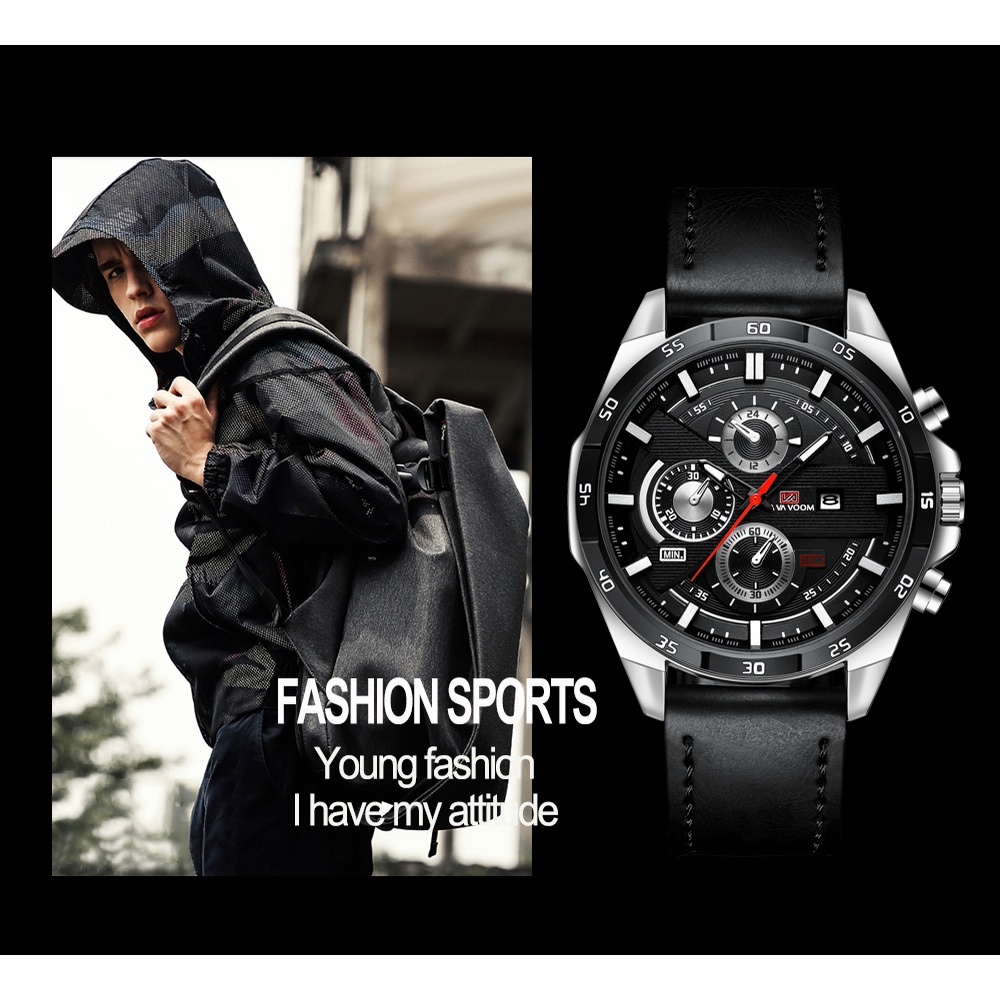 VaVa Voom 216 Jam Tangan Pria Korea Kulit Stainless Steel Analog Quartz Cowok Tangan Arloji Original Tahan Air Watch + Kotak Gratis