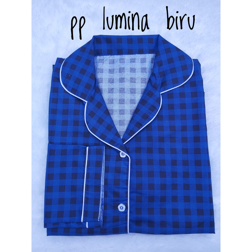 BJ - Piyama PP Wanita kotak / Baju tidur lengan panjang Katun Premium-LUMINA BIRU