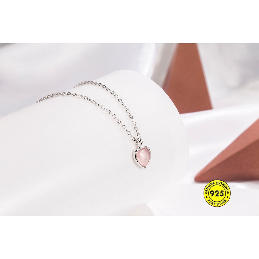 Kalung Bentuk Hati Warna Pink Bahan S925 Silver