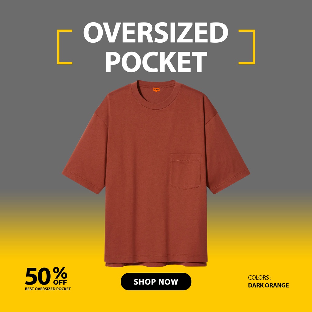 KAOS POLOS OVERSIZE POCKET SAKU PRIA TANGAN PENDEK WARNA DARK ORANGE UKURAN S-XL BAHAN COTTON COMBED 24S ORGINAL