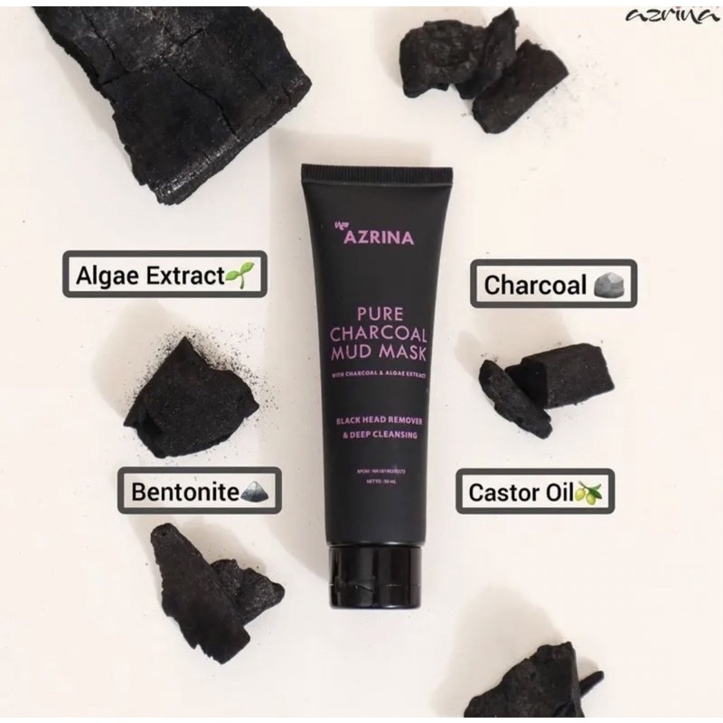 [SIAP KIRIM FREE KUAS/SPATULA] AZRINA Charcoal Mask, Azrina Mud Mask, Azrina Pure Charcoal Mud Mask,