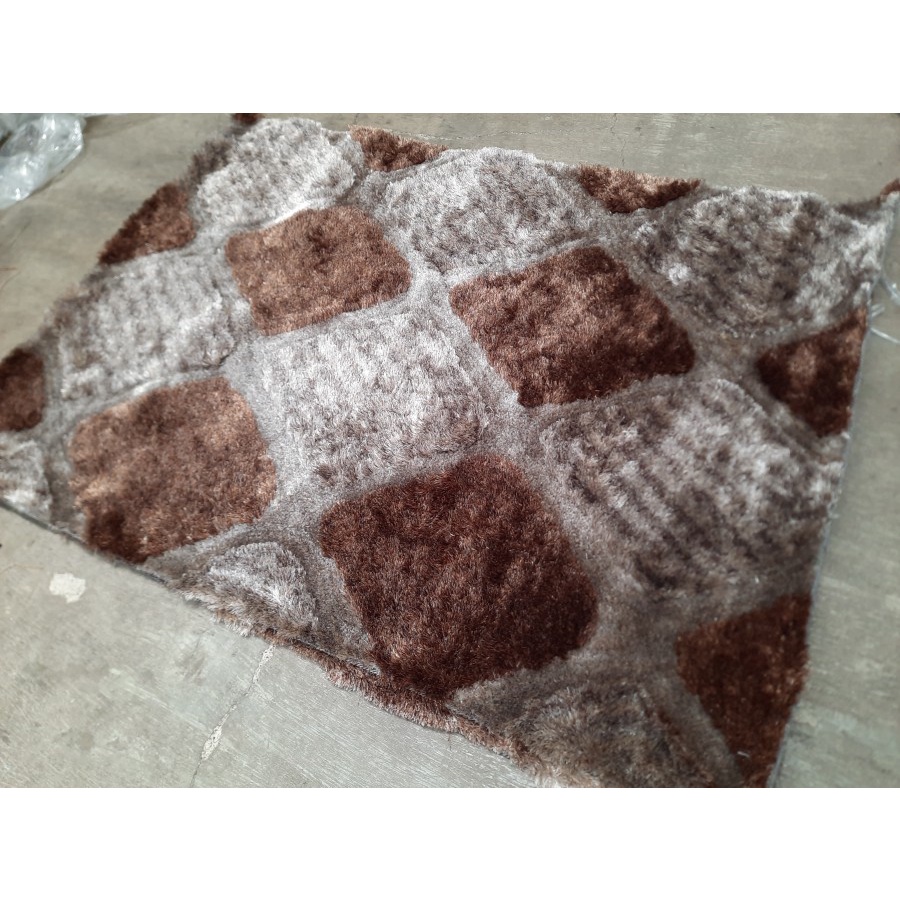 KARPET SHAGGY ALICE PATTERN RUG 140X200 MOCCA BROWN-2
