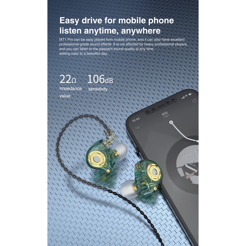 Trn MT1 PRO Earphone In ear HiFI Dynamic Drive Bass Dengan Kabel 2 Pin VX MT1