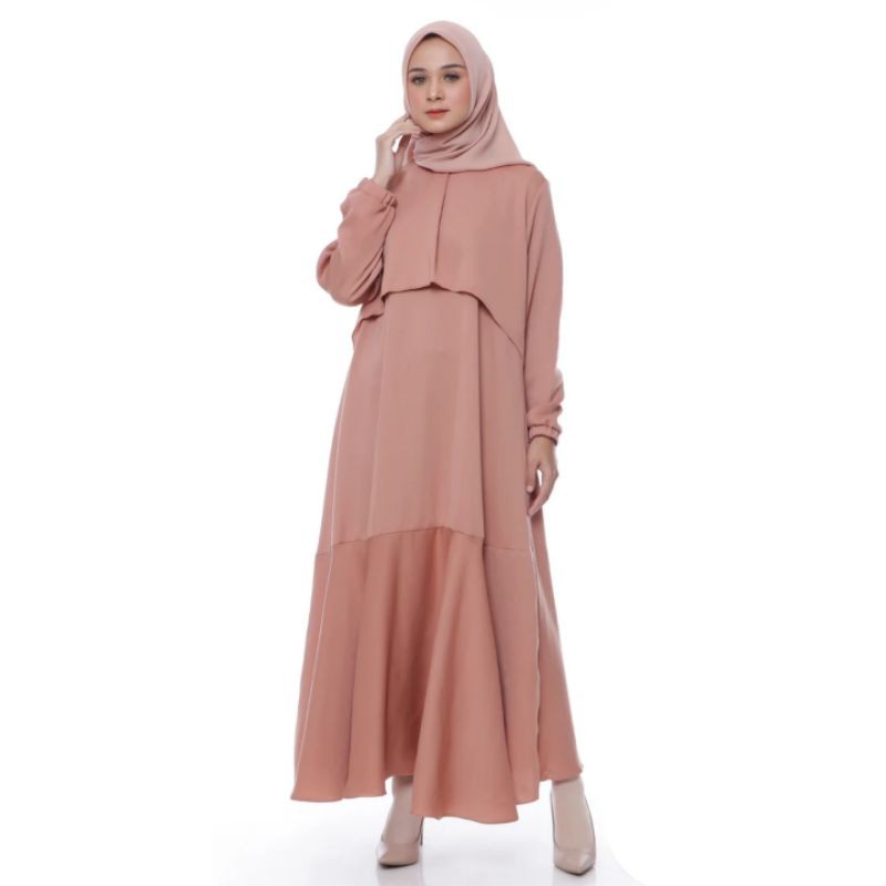 Dress Isyana - Orange - Pastel - Baju pakaian dress gamis wanita dewasa remaja