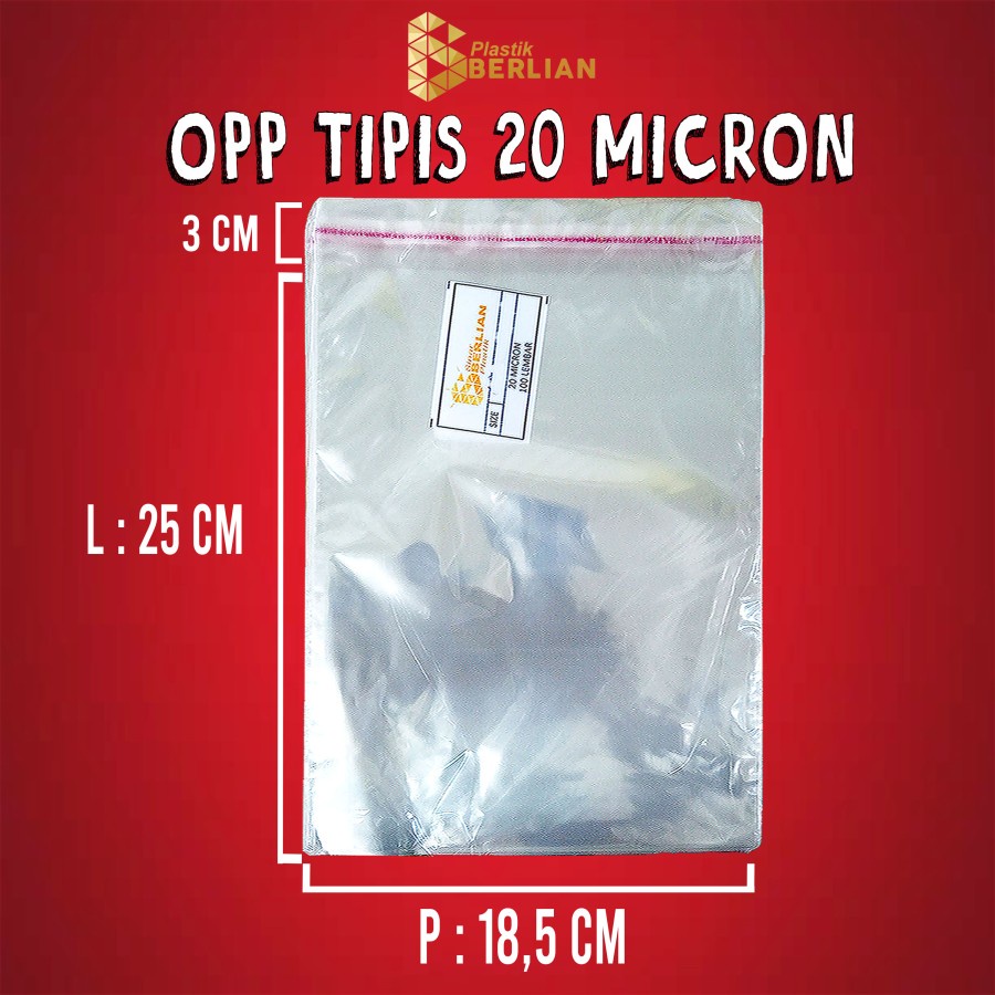 

18,5 x 25 cm Plastik OPP TIPIS (100 lbr) lem/seal