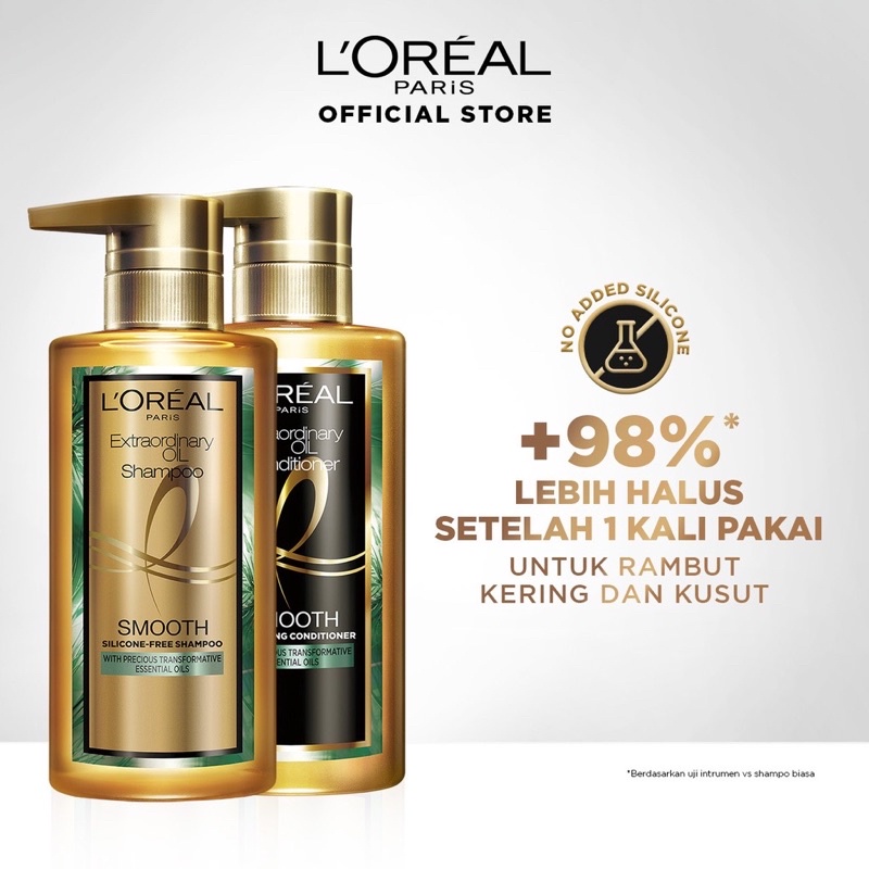 Loreal Extraordinary Oil Shampoo Conditioner Shine Smooth Sleek Original - L’oreal Paris Silicone Free Sampo