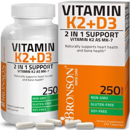 Bronson K2 MK-7 Plus Vitamin D3 5000 IU - 250 Capsules - ISI 250 Bronson Vitamin K2 D3 5000IU 250