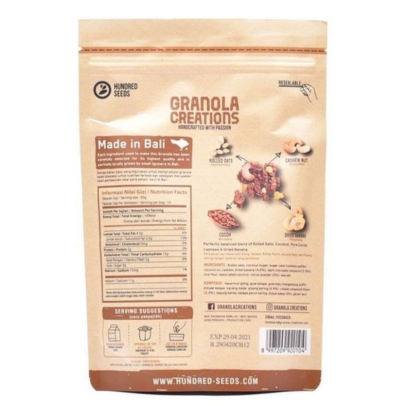 

GRANOLA CREATIONS Dark Chocolate Cashew Banana 400gram