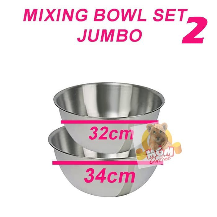 Baskom stainless set2 TEBAL - Stainless Mixing Bowl 32cm &amp; 34cm