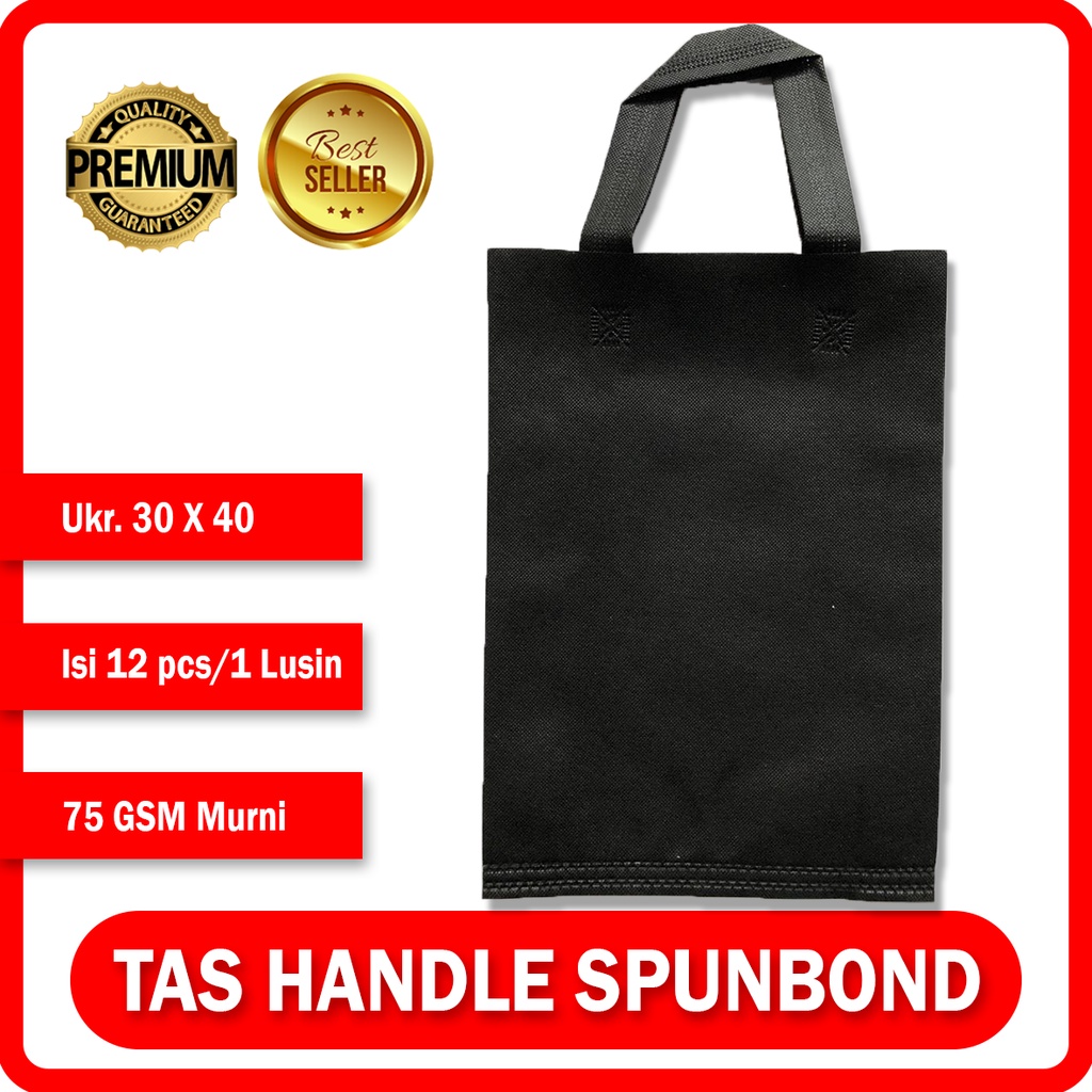 

Souvenir Tas Press Goodiebag Spunbond Handle - Hitam 30CM x 40CM Lusinan / Tas Press Spunbond