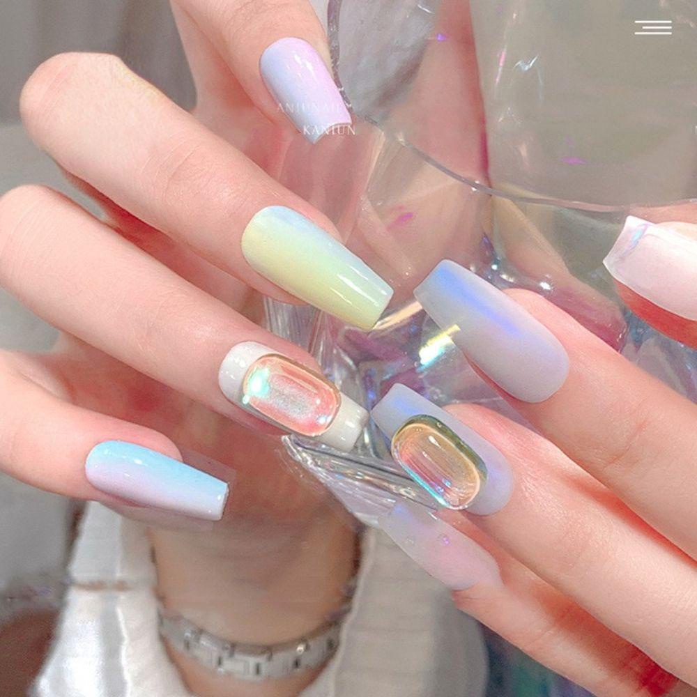 Agustinina Nail Art Charms Resin Persegi Es Batu Manikur Aksesoris DIY Bahan Kuku 3D Dekorasi Kuku