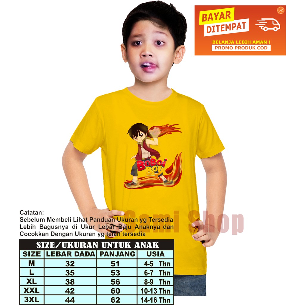 Baju Kaos Anak Laki-Laki/Perempuan Boboi-Boyy | Boboiboy Api Bahan Catton Combet 20S