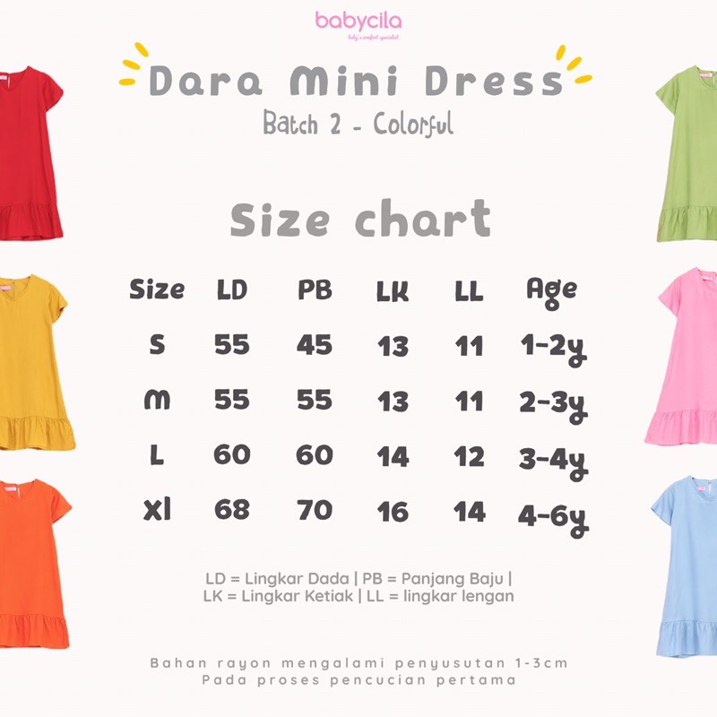 Babycila Daster Anak Rayon Dara Mini Dress Colorful 1-4th